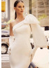 One Shoulder Ivory Satin Wedding Dress With Oversize Bow